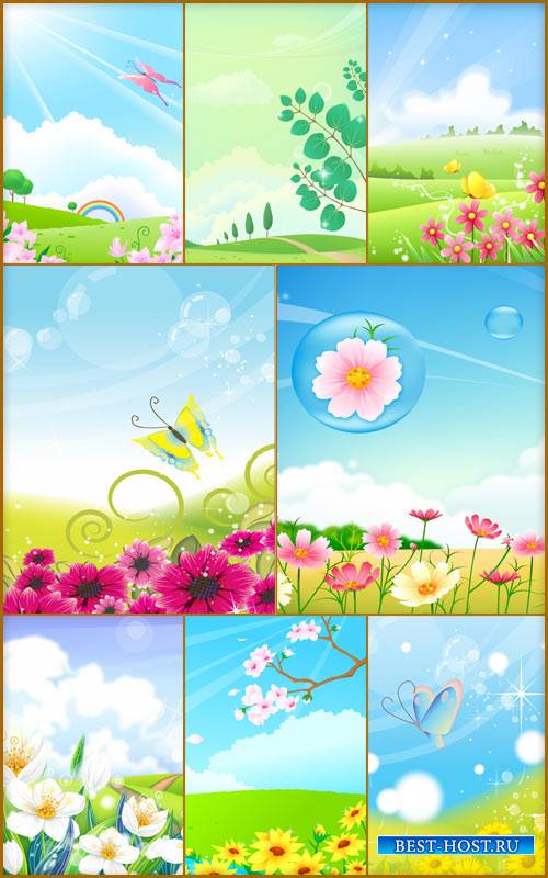 Детские весенние фоны - Поляны из цветами