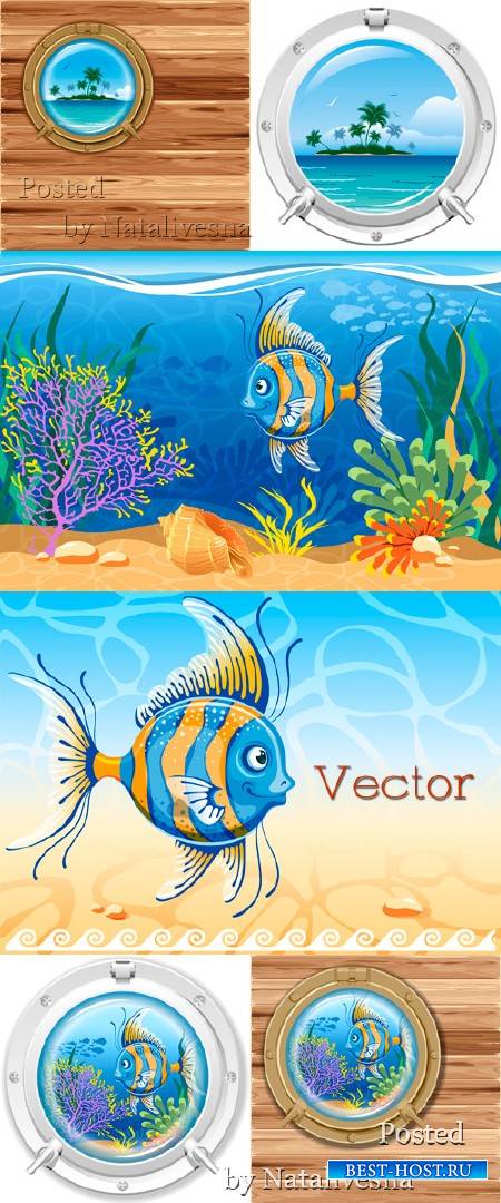 Фоны с рыбкой и кораллами в векторе