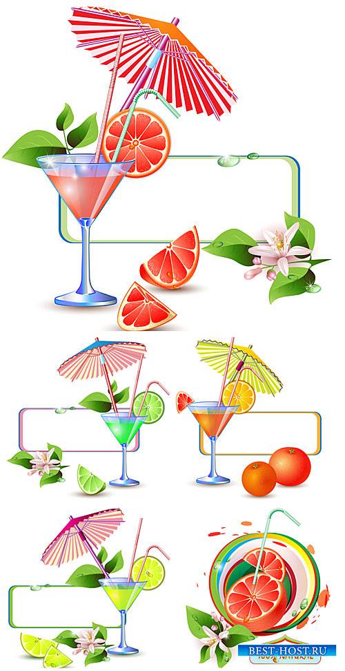 Свежие цитрусовые соки, напитки в векторе / Fresh citrus juices, drinks vec ...