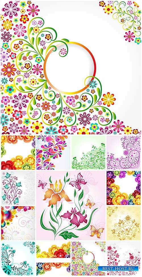 Цветы, векторные фоны с узорами и цветами / Flowers, vector backgrounds with patterns and colors
