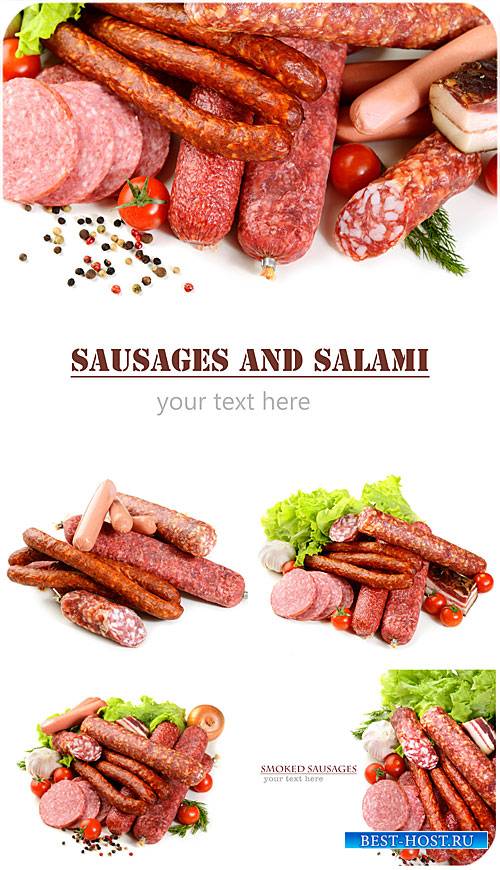 Колбасные изделия и салями / Sausages and salami - Stock photo