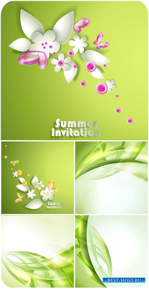 Летние векторные фоны с цветами и абстракцией / Summer vector background with flowers and abstraction