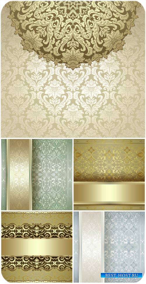 Векторные фоны с винтажными узорами, золотые узоры / Vector backgrounds with vintage patterns, golden patterns