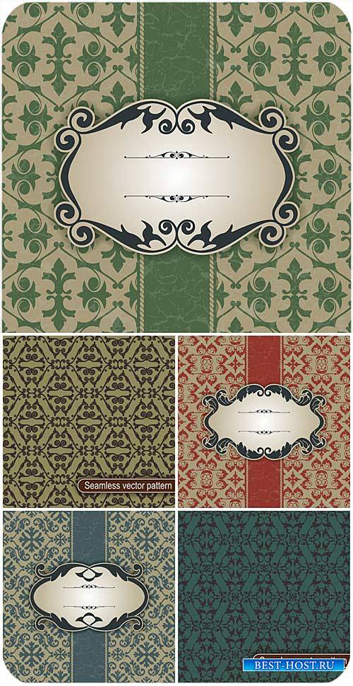 Векторные фоны с узорами, винтажные текстуры / Vector backgrounds with patterns, vintage texture