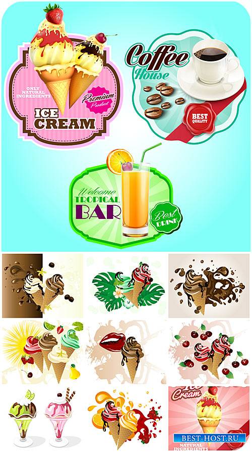 Мороженое с сиропом и фруктами, вектор / Ice cream with syrup and fruit vector