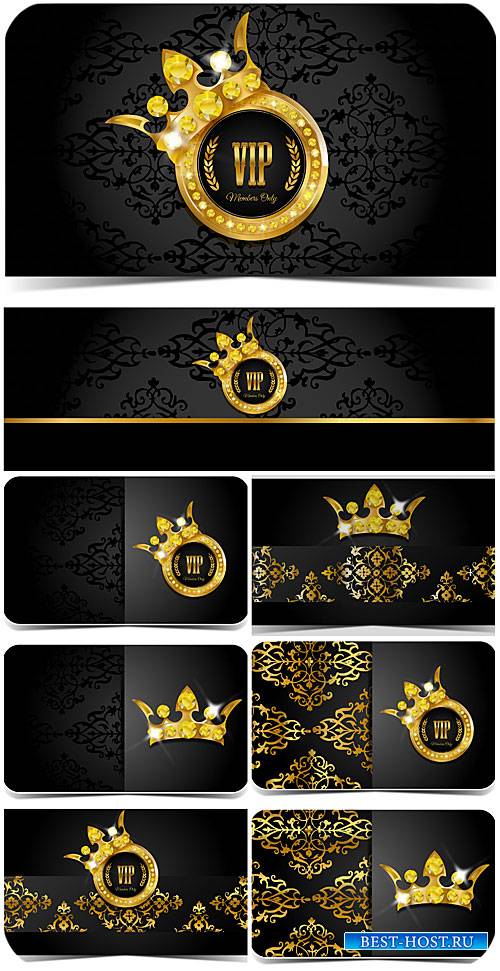 Вип карточки с золотыми узорами, вектор / VIP card with golden ornaments, v ...