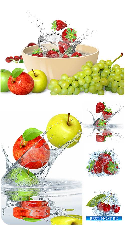 Фрукты и ягоды в воде / Fruits and berries in water - Stock Photo