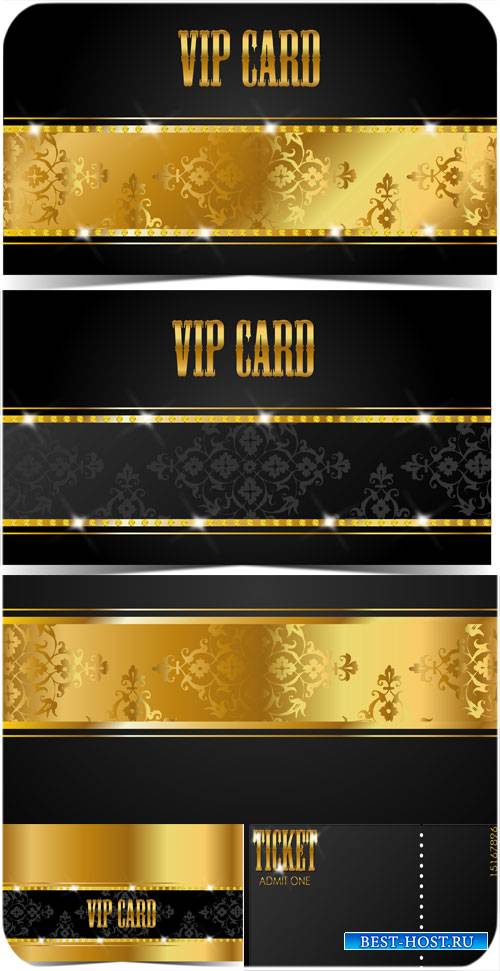 Черные векторные вип карточки с золотым декором / Black vector vip card wit ...