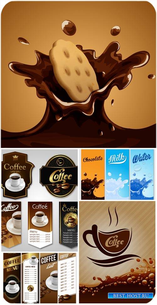 Кофе, шоколад, этикетки и фоны в векторе / Coffee, chocolate, labels and ba ...