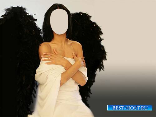 PSD шаблон для девушек - Ангел в белом платье и темными крыльями