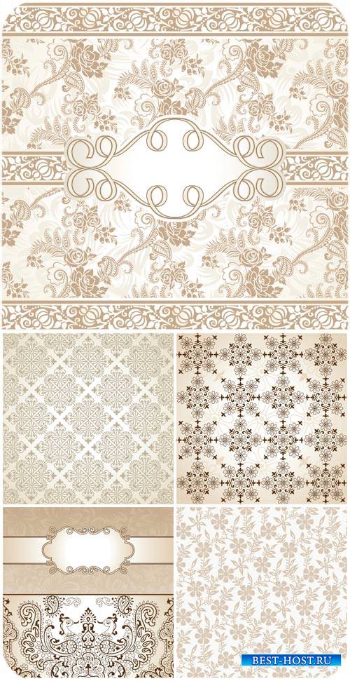 Фоны с узорами, цветочные орнаменты в векторе / Backgrounds with patterns, floral ornaments vector