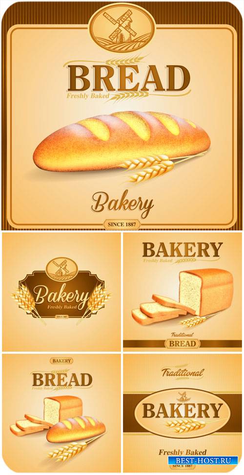 Хлеб, векторные фоны с хлебобулочными изделиями / Bread vector backgrounds bakery