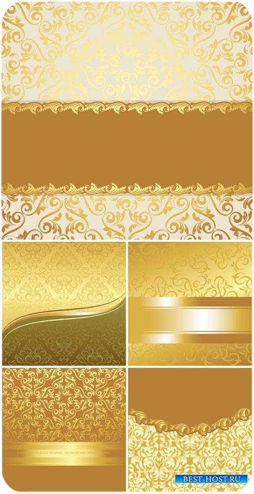Золотые векторные фоны с винтажными узорами / Gold vector backgrounds with  ...