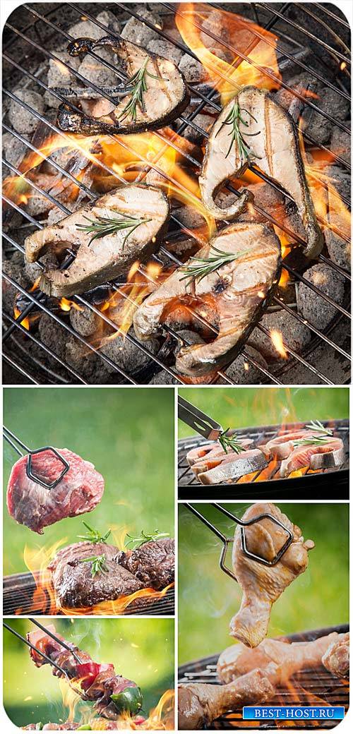 Мясо и рыба на гриле / Meat and fish on the grill - Stock photo