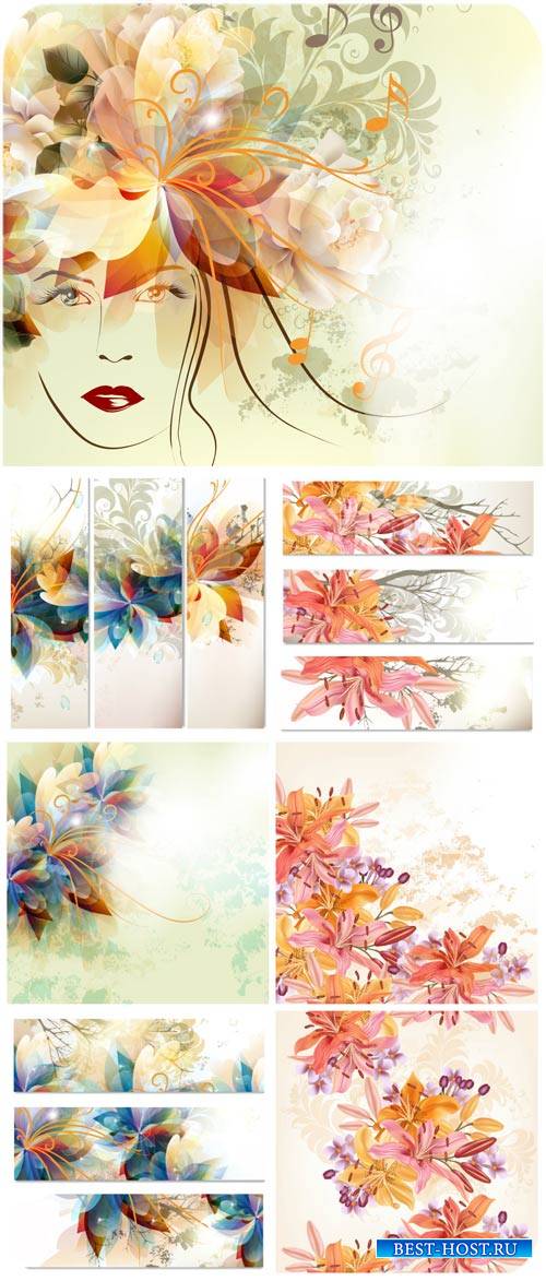 Фоны и баннеры с цветами, лилии в векторе / Backgrounds and Banners with flowers, lilies vector