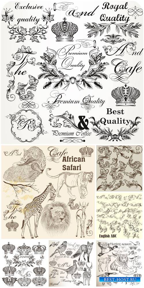 Дизайнерские элементы, животные, алфавит в векторе / Design elements, animals, alphabet vector