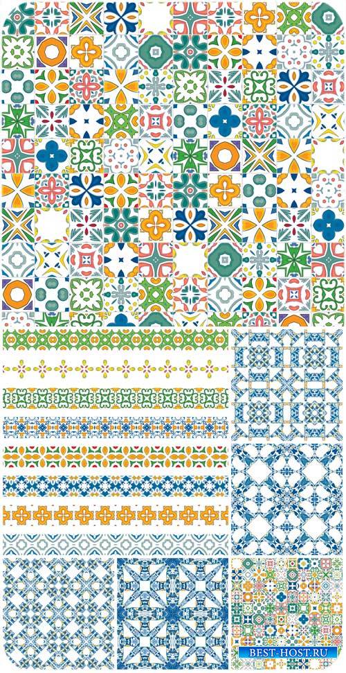 Узоры и бордюры в векторе, фоны / Patterns and borders in vector backgrounds