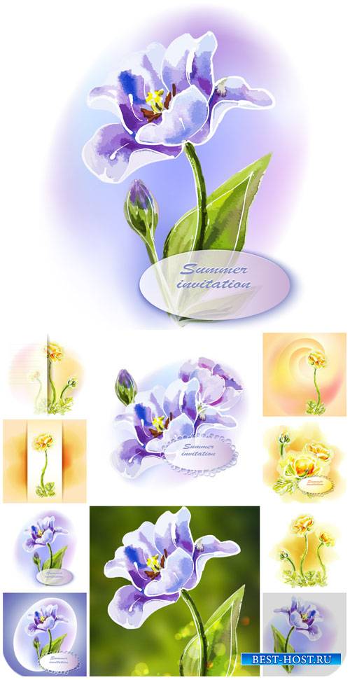 Векторные пригласительные с цветами / Vector invitation with flowers