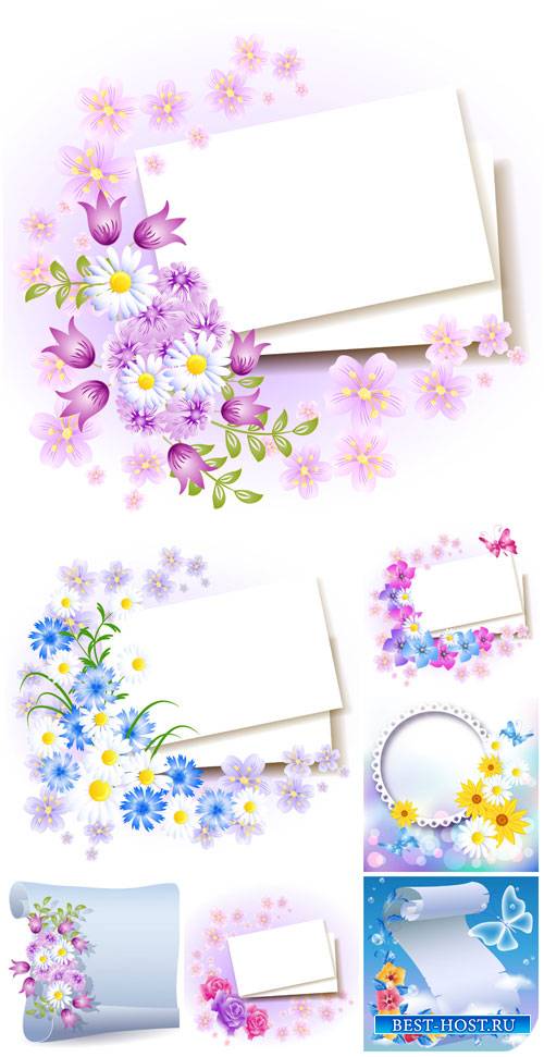 Векторные открытки и плакаты с цветами / Vector greeting card with flowers  ...