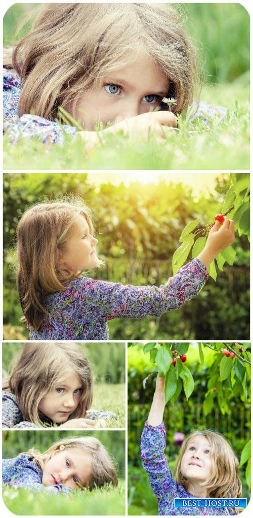 Маленькая девочка с черешней / Little girl with cherries - Stock photo