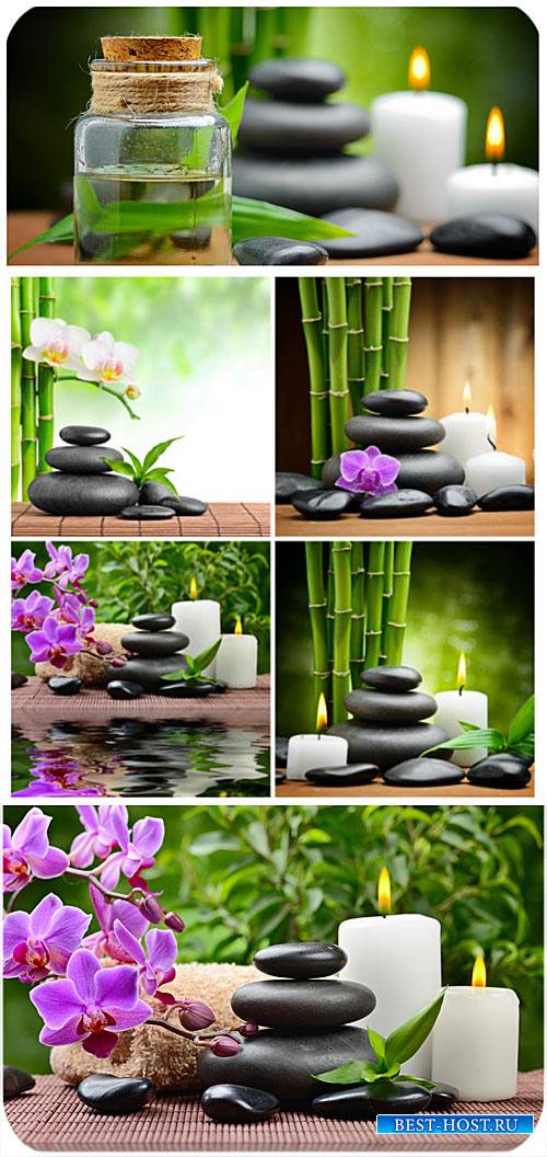 Спа фоны с орхидеями и свечами / Spa background with orchids and candles - Stock photo