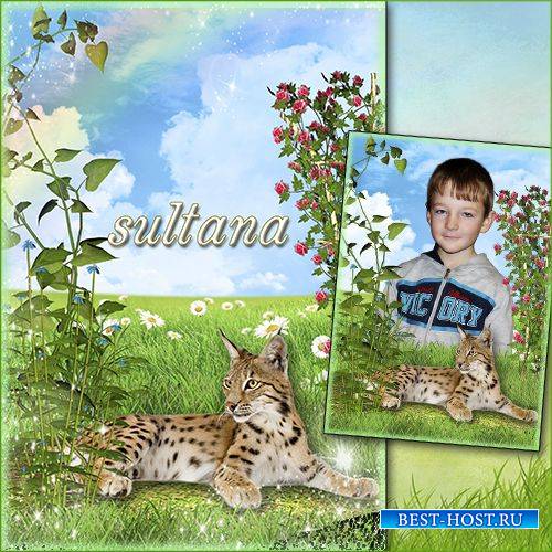 Детская рамка для фотошопа - Леопард на лужайке