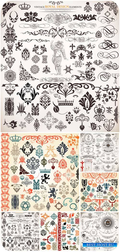 Дизайнерские элементы, узоры и орнаменты в векторе / Design elements, patterns and ornaments vector