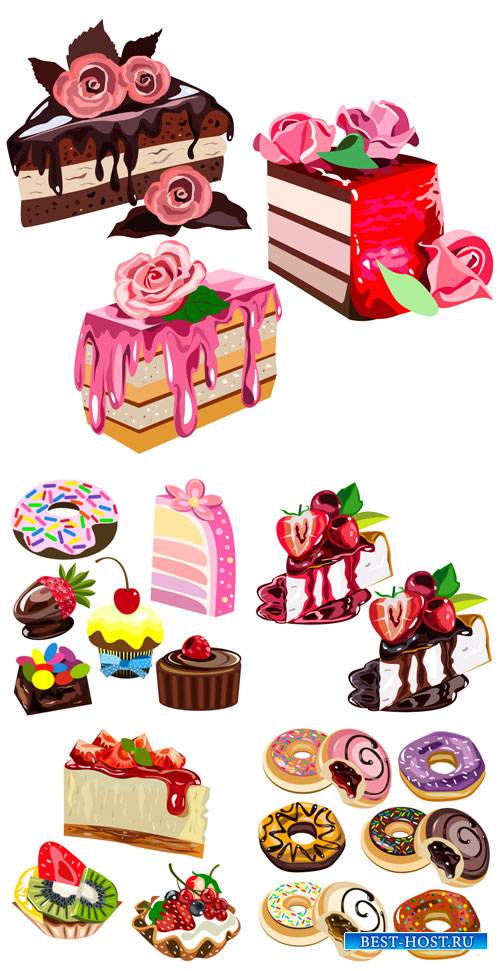 Сладости в векторе, тортики, пирожные, выпечка / Vector sweets, cakes, pies ...