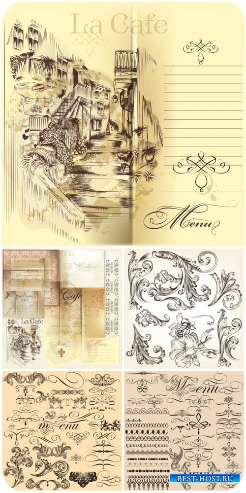 Винтажное меню, орнаменты, дизайнерские элементы / Vintage menu, ornaments, design elements