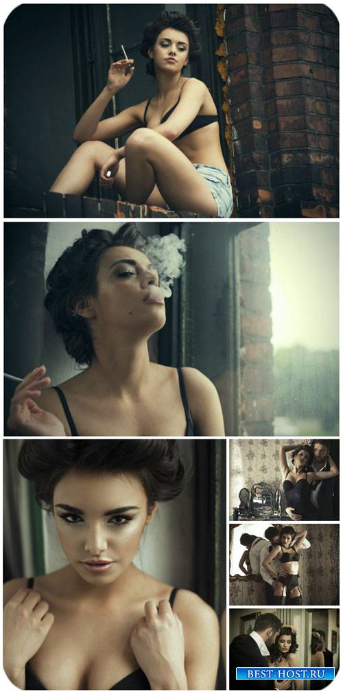 Гламурная пара, девушка с сигаретой / Glamorous couple, girl with cigarette ...