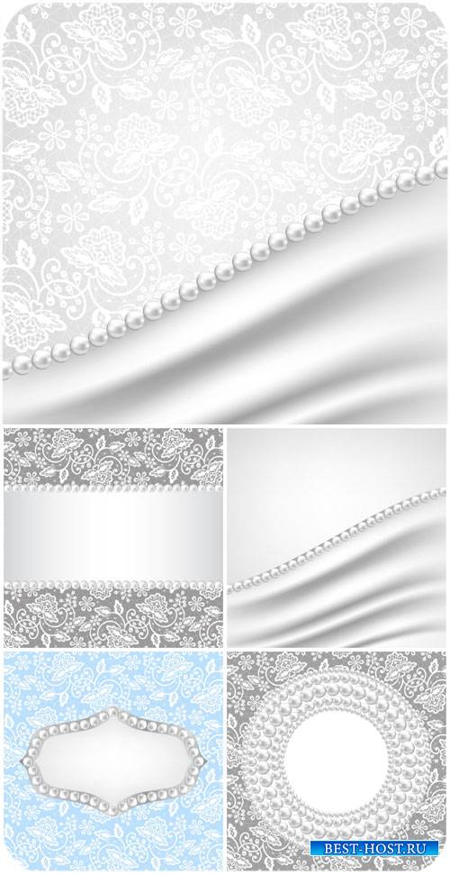 Векторные фоны с узорами и жемчугом / Vector backgrounds with patterns and pearls