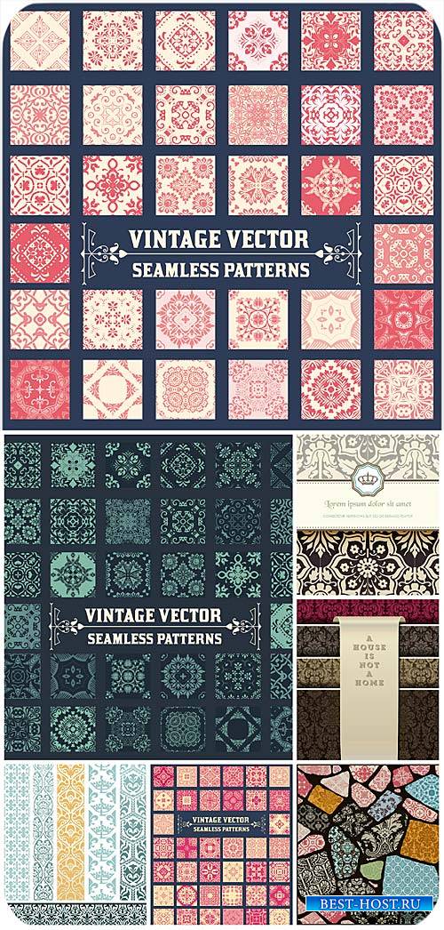 Винтажные векторные фоны, бесшовные узоры / Vintage vector backgrounds, seamless patterns