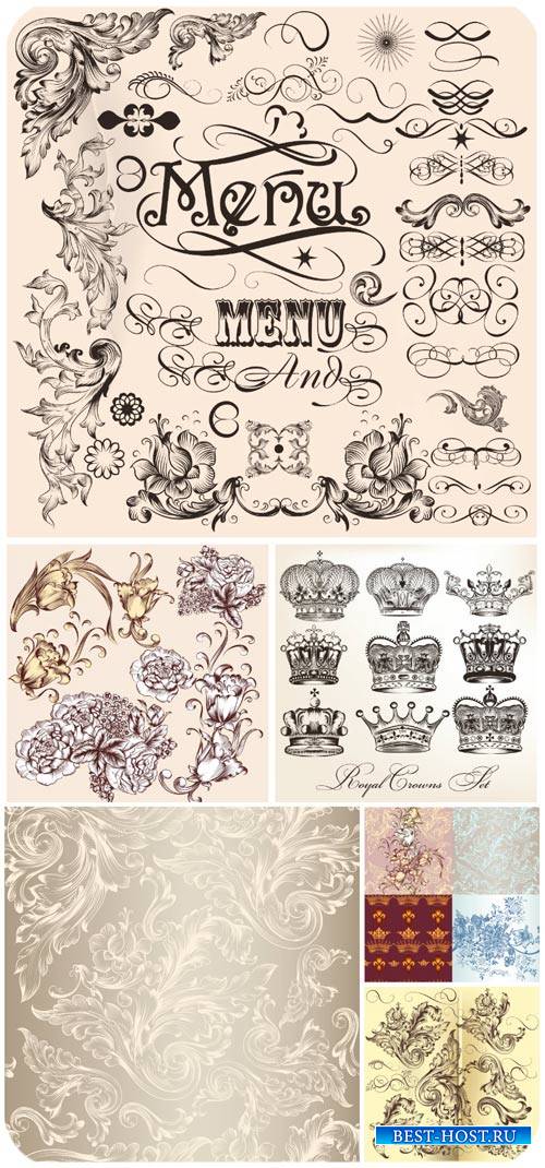 Декоративные элементы в векторе, фоны с узорами / Decorative elements vector