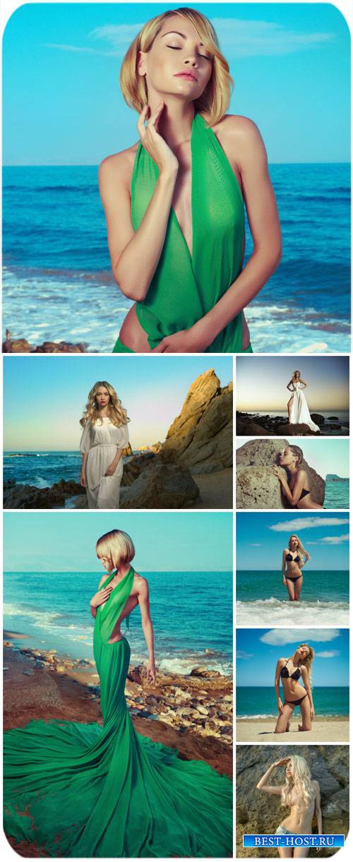 Красивые молодые женщины на берегу моря / Beautiful young woman on the beach - Stock Photo