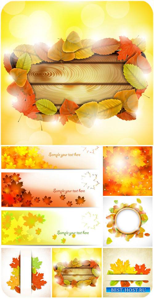 Осень, векторные фоны и баннеры с листьями / Autumn, vector backgrounds and ...