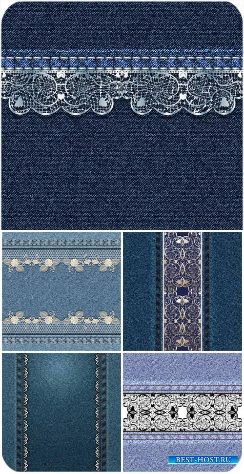 Джинсовые текстуры с ажурными вставками, фоны в векторе / Denim texture vec ...