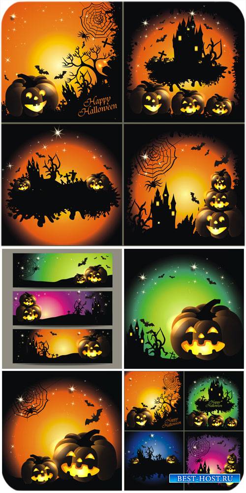 Хэллоуин, векторные праздничные фоны с тыквой / Halloween vector festive background with pumpkin