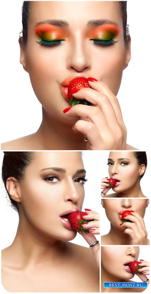 Красивая девушка с клубникой / Beautiful girl with strawberry - Stock photo