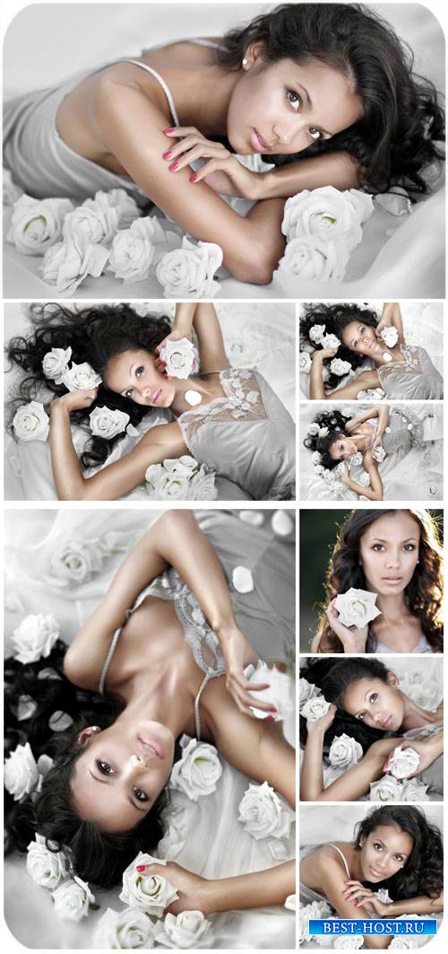 Красивая девушка в белых розах / Beautiful girl in white roses - Stock Phot ...