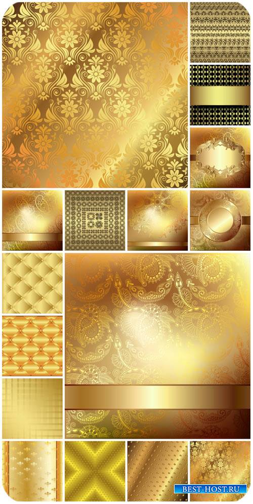 Золотые векторные фоны, винтажные узоры / Gold vector backgrounds, vintage  ...