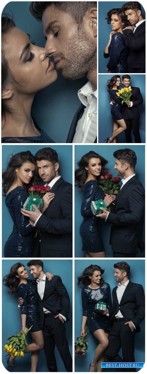 Влюбленная пара, девушка с цветами / Couple in love, girl with flowers - Stock Photo