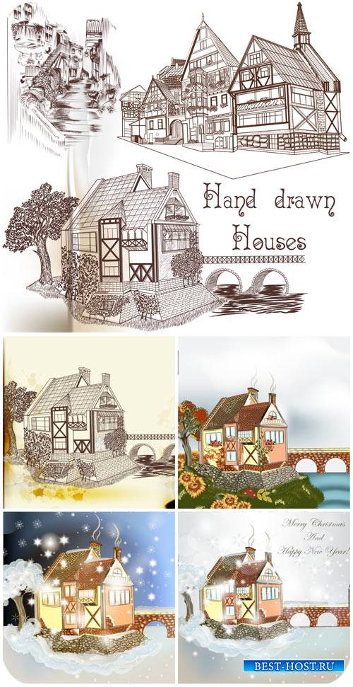 Векторные фоны с домиками / Vector backgrounds with houses