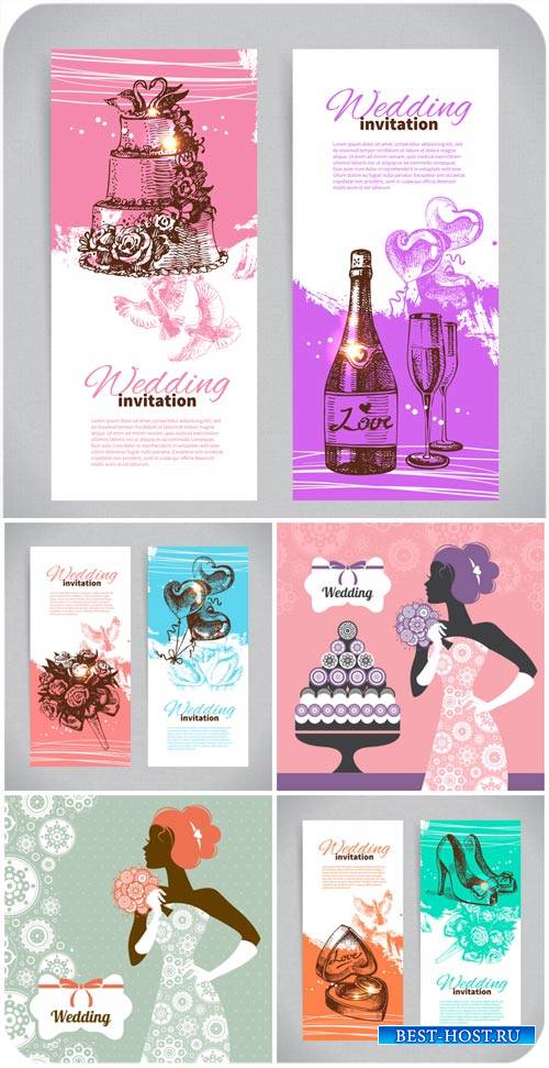 Свадебные приглашения, баннеры и фоны в векторе / Wedding invitations, banners and backgrounds vector