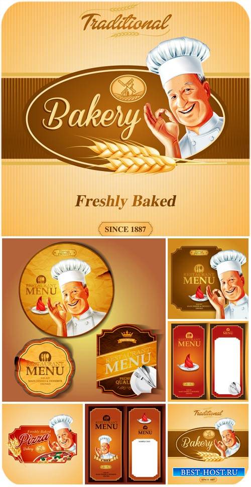 Меню фоны в векторе, хлеб, пицца / Menu backgrounds vector, bread, pizza