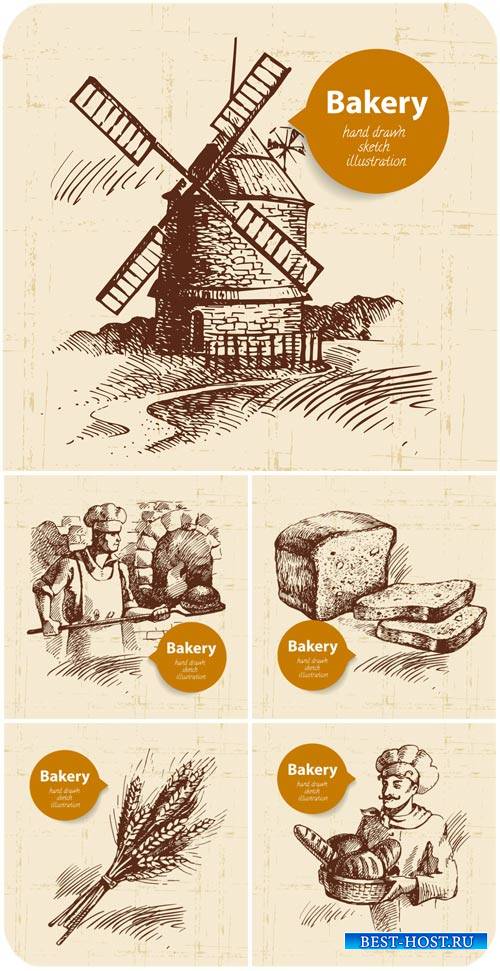 Винтажные векторные фоны с хлебом / Vintage vector background with bread