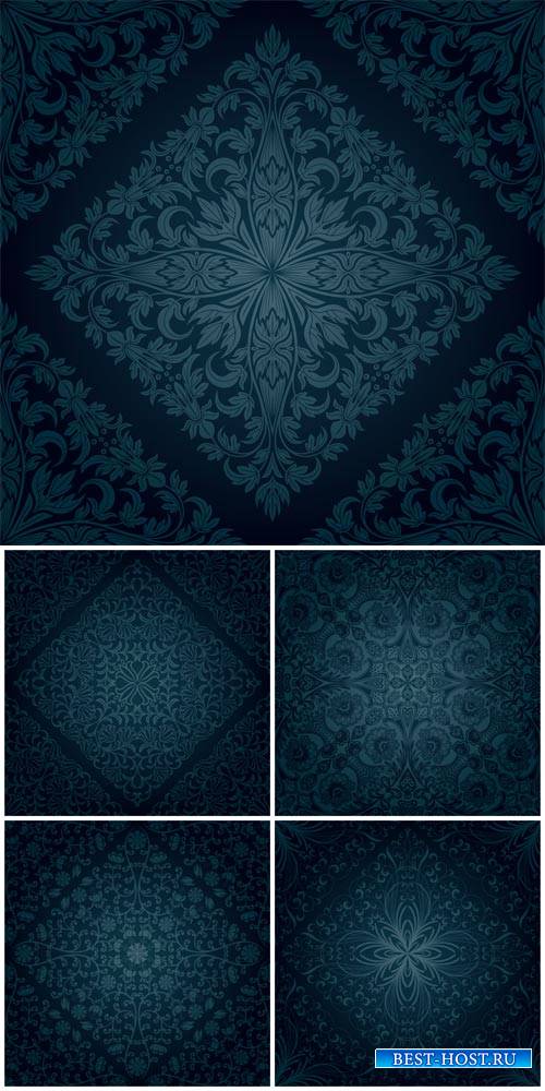 Темно синие векторные фоны с узорами / Dark blue vector backgrounds with pa ...