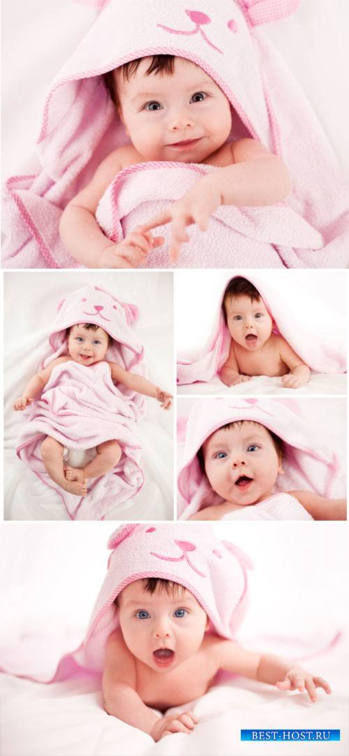 Очаровательный ребенок в розовом покрывале / Charming baby in a pink bedspr ...