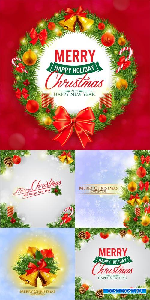 Новогодние и рождественские фоны в векторе / Christmas and New Year backgrounds vector # 1