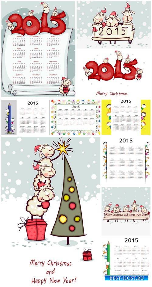 Календари 2015, новогодние векторные фоны / Calendars 2015, Christmas vecto ...