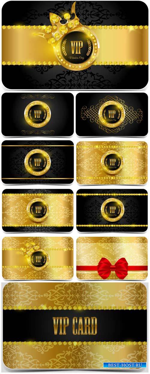 Вип карточки с золотым декором, вектор / VIP card with gold decoration, vec ...